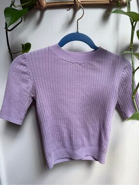 Uniqlo Lilac Short-Sleeve Ribbed Sweater